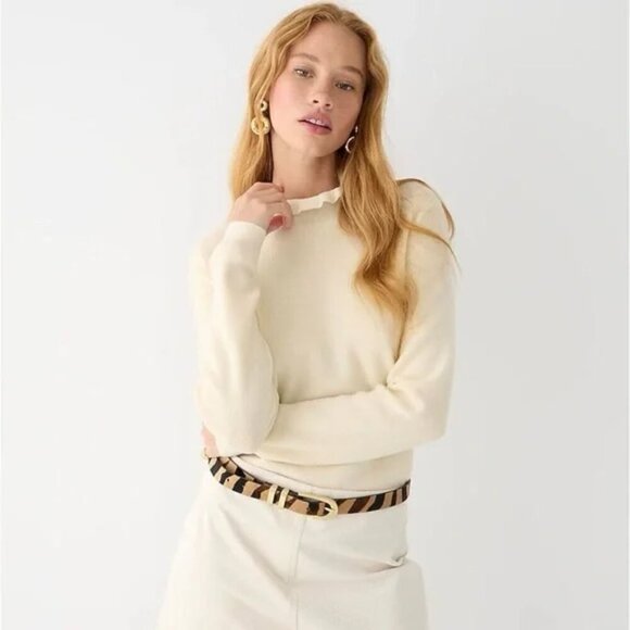 Jcrew Cream Ruffle neck merino wool-blend sweater XL - Picture 1 of 9